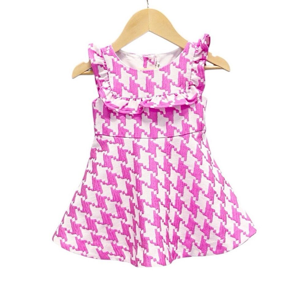 Janie and Jack 12-18 Months Bright Blooms Houndstooth Pink Dress Ruffles